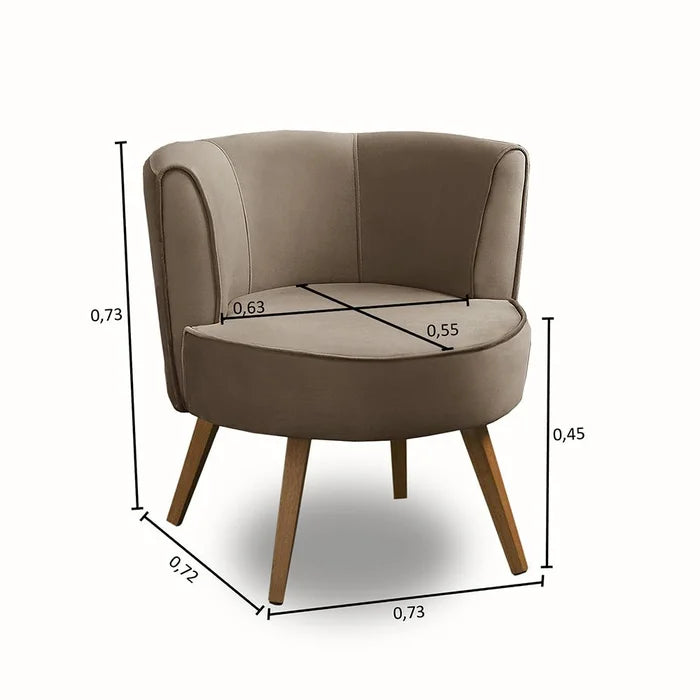 Kit 2 Poltronas Decorativas Isa em Suede Cappuccino com Pés em Madeira