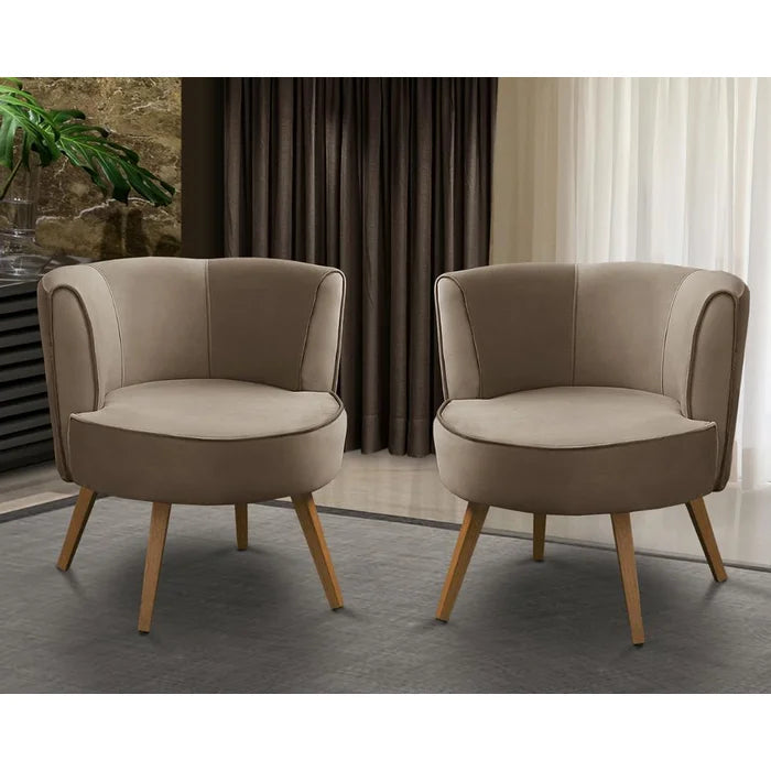 Kit 2 Poltronas Decorativas Isa em Suede Cappuccino com Pés em Madeira