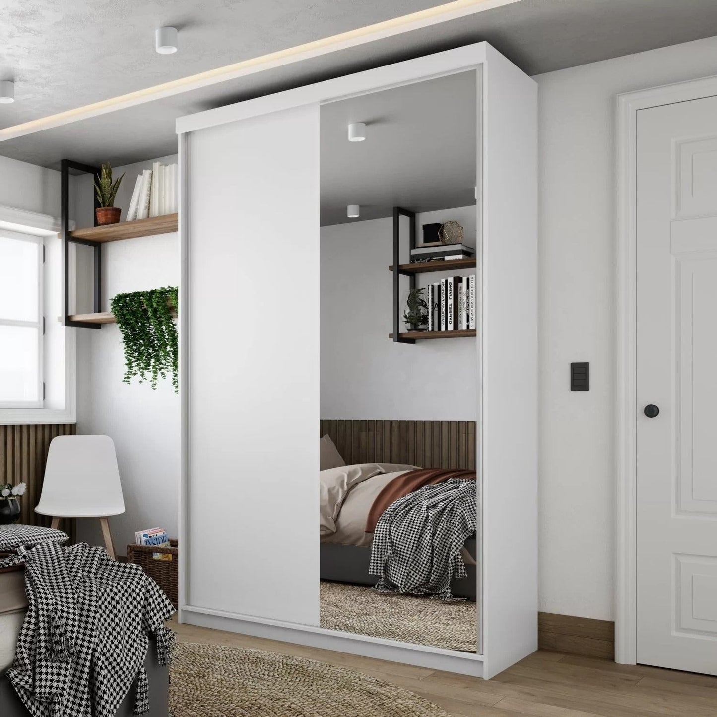 Guarda-Roupa Solteiro 2 Portas com Espelho Geneve Branco 100% MDF