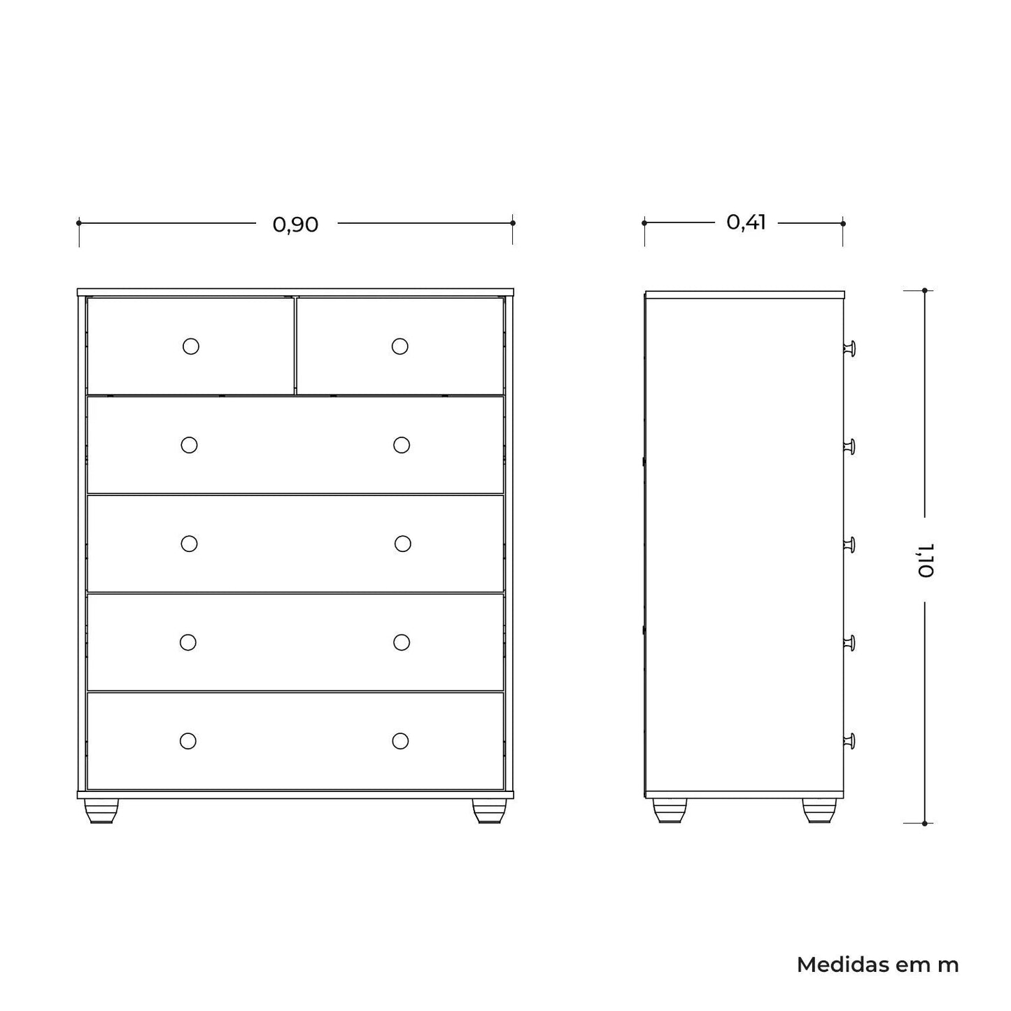 Cômoda 6 Gavetas 90cm Branco Vittoria