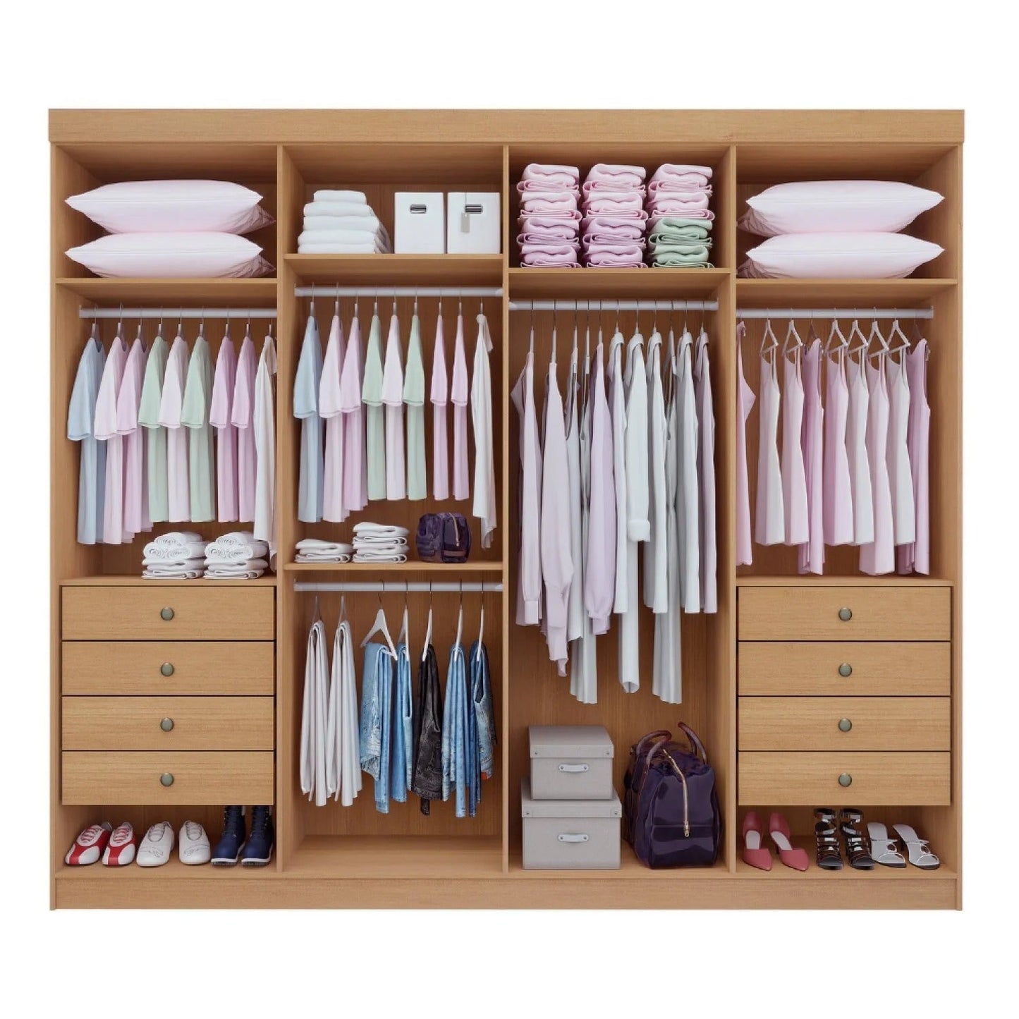 Guarda-Roupa Casal 8 Portas e 8 Gavetas Império 100% MDF Cinamomo/Off White