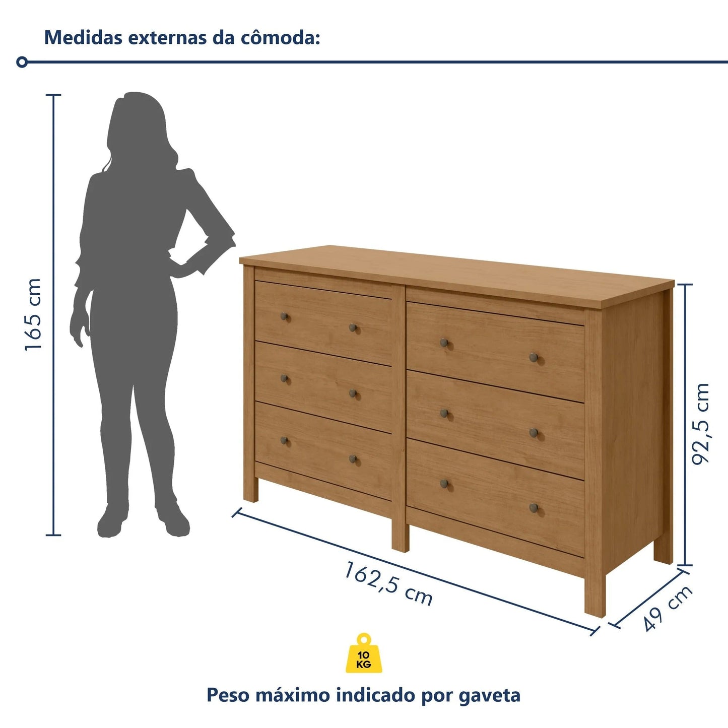 Cômoda 6 Gavetas 162cm Amêndoa Clean Maggiore New