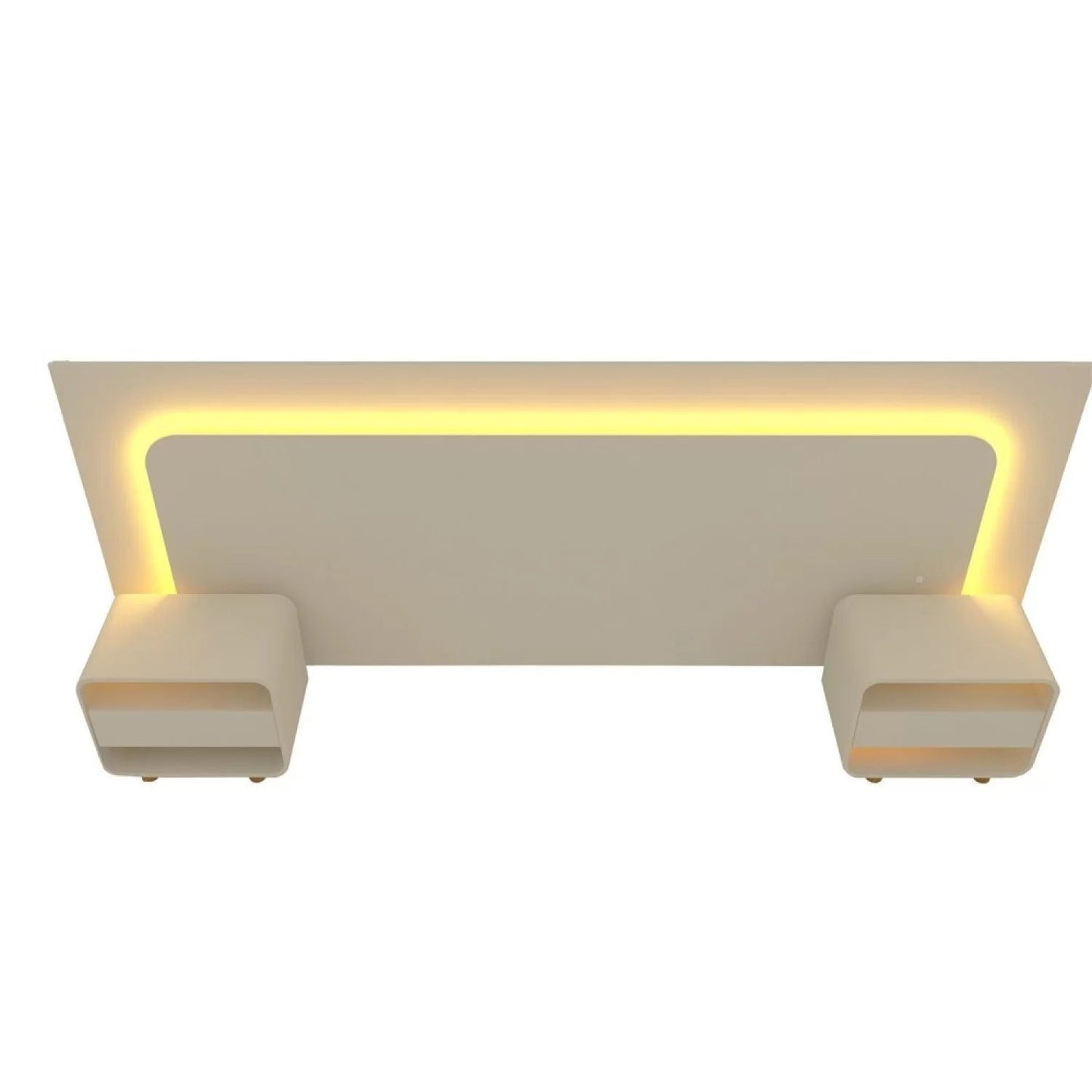 Cabeceira Casal com 2 Mesas de Cabeceira e LED Innova Off White 100% MDF