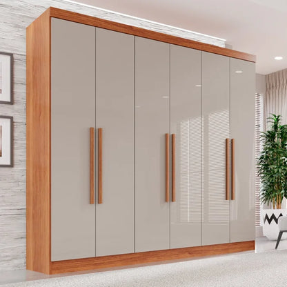 Guarda-Roupa Casal 6 Portas e 2 Gavetas França Cinamomo/Off White