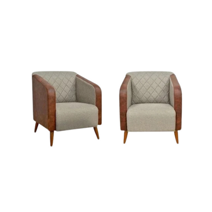 Kit 2 Poltronas Decorativas Silmara Luxo em Suede e Corino com Pés Palito – Marrom e Bege