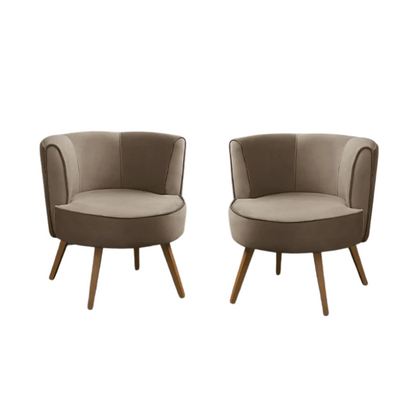 Kit 2 Poltronas Decorativas Isa em Suede Cappuccino com Pés em Madeira