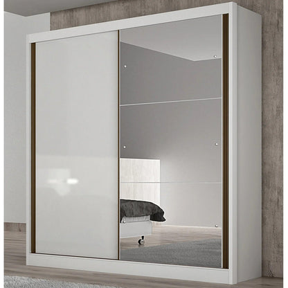 Guarda-Roupa Solteiro 2 Portas com Espelho e 3 Gavetas Toronto Branco 100% MDF