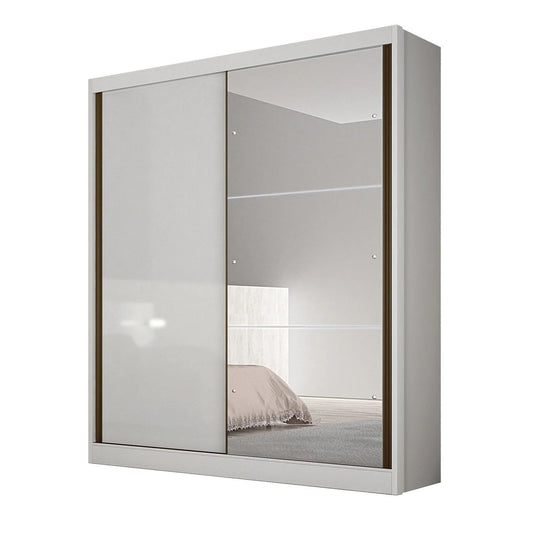 Guarda-Roupa Solteiro 2 Portas com Espelho e 3 Gavetas Toronto Branco 100% MDF