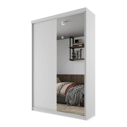 Guarda-Roupa Solteiro 2 Portas com Espelho Geneve Branco 100% MDF