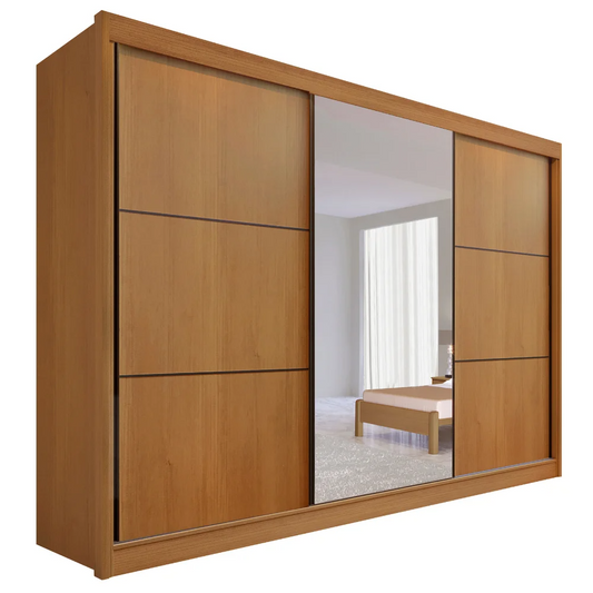 Guarda-Roupa Casal 3 Portas com Espelho e 6 Gavetas Miami Cinamomo/Off White