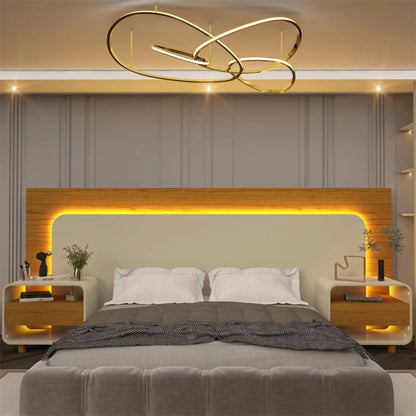 Cabeceira Casal com 2 Mesas de Cabeceira e LED Innova Off White 100% MDF